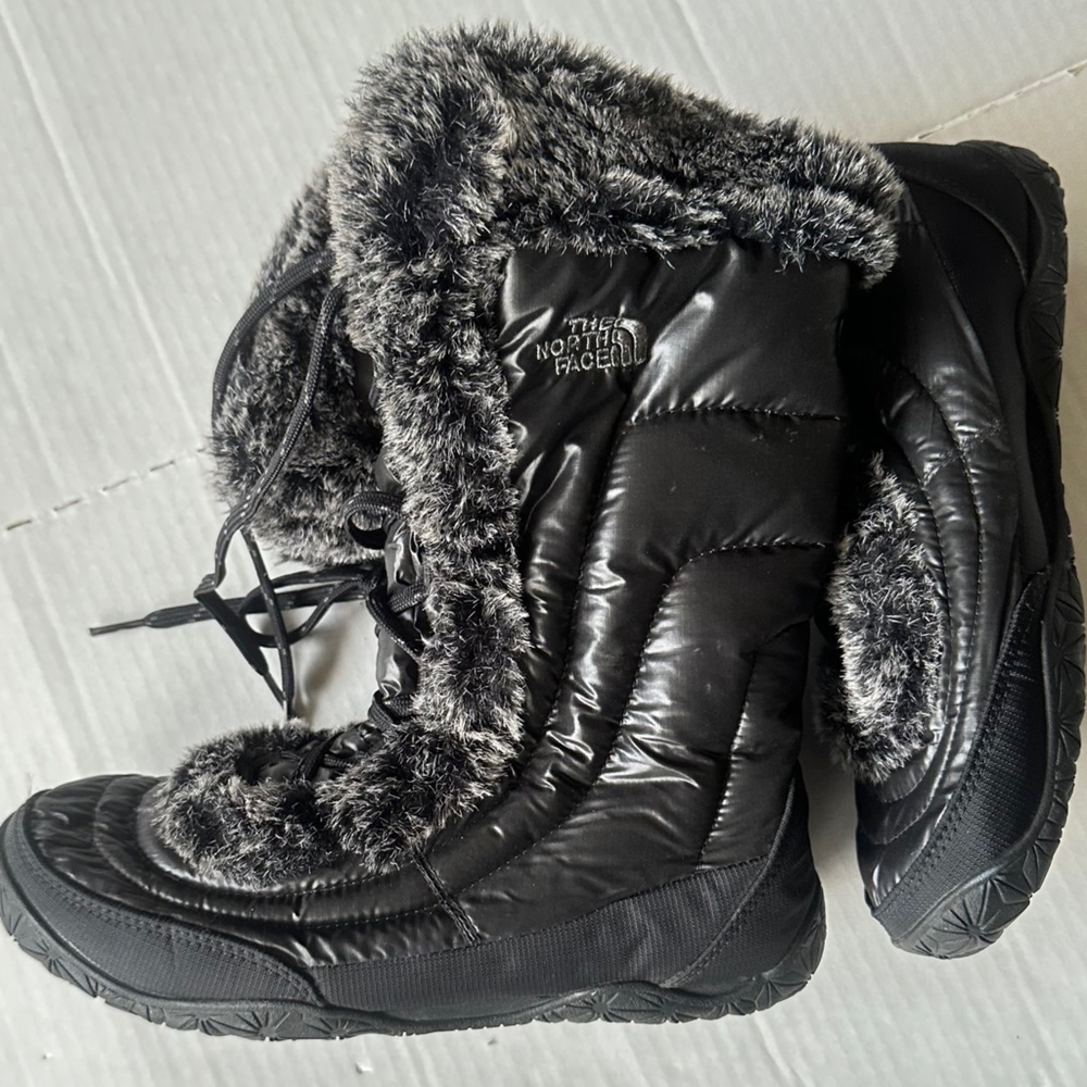 The North Face Women’s Nuptse Goose Down Faux‎ Fur Puffer Boots Black Size 8